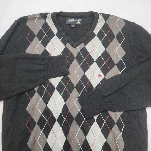 2000s Emerica Skateboarding Freshman Argyle V-neck Sweater Men's Sz XL - Picture 1 of 6